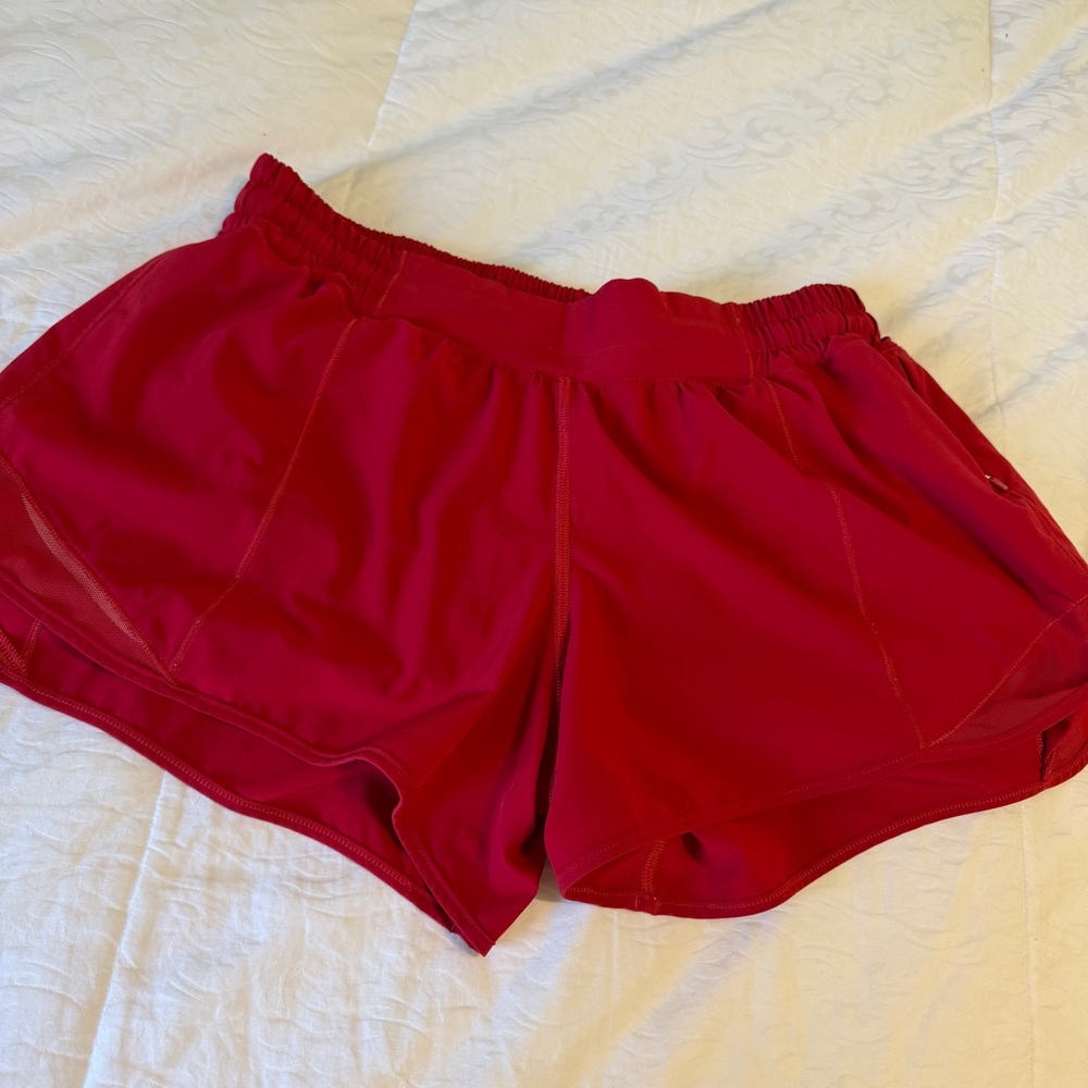 lululemon Red speed up running shorts built in liner SZ 10 hottie hot - Picture 2 of 9